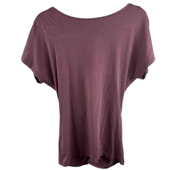 Garnet Hill Womens XS V Neck Sequin Tassel Trim Ruched Mauve Short Sleeve Blouse - Picture 6 of 8